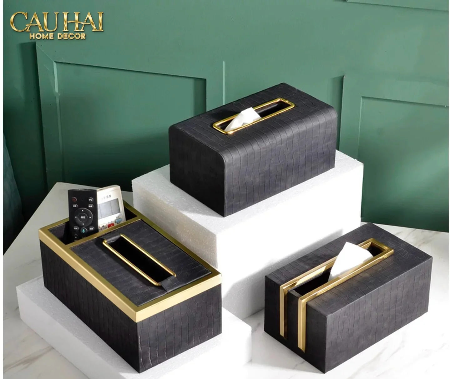 Maison Couture - Hộp Khăn Giấy Balvin Prestige Class Oakwood Leather - Noir / Crème 14x25-CẬU HAI HOME DECOR