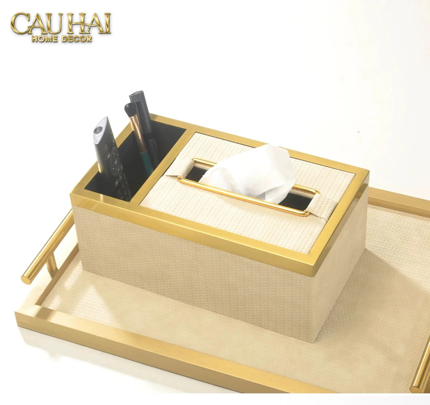 Maison Couture - Hộp Khăn Giấy Balvin Prestige Class Oakwood Leather - Noir / Crème 14x25-CẬU HAI HOME DECOR