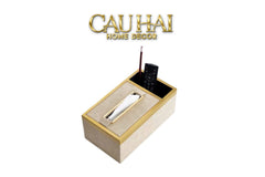 Maison Couture - Hộp Khăn Giấy Balvin Prestige Class Oakwood Leather - Noir / Crème 14x25-CẬU HAI HOME DECOR