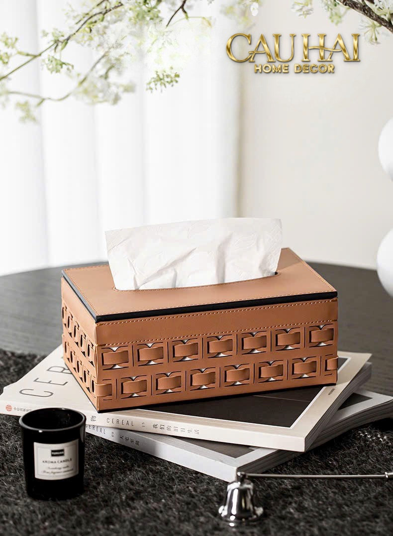 Maison Couture - Hộp Khăn Giấy Boîte à Mouchoirs Décorative Cognac 13.5 × 21 - CẬU HAI HOME DECOR