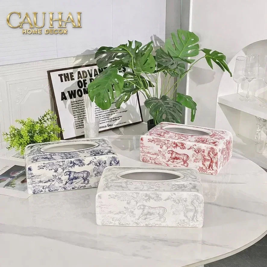 Maison Couture - Hộp Khăn Giấy D.O Gốm Sứ Toile de Jouy Red Porcelain Tissue Box-CẬU HAI HOME DECOR