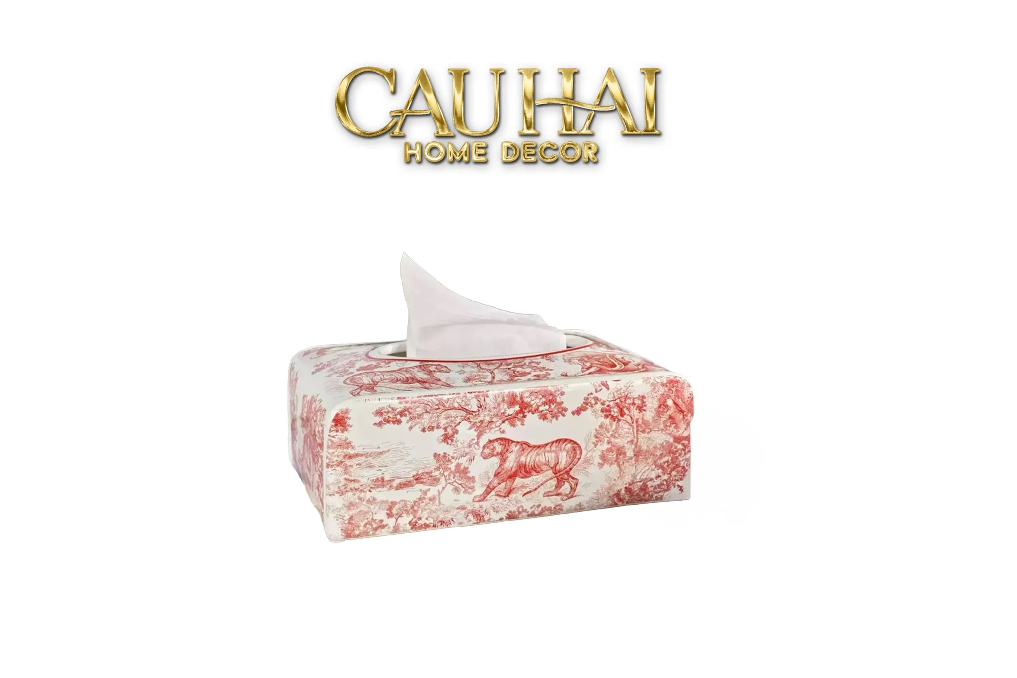 Maison Couture - Hộp Khăn Giấy D.O Gốm Sứ Toile de Jouy Red Porcelain Tissue Box-CẬU HAI HOME DECOR