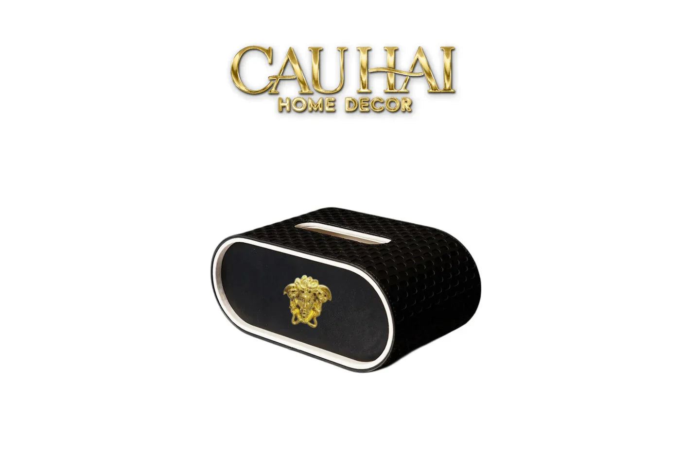 Maison Couture - Hộp Khăn Giấy Da Atélier Noir Leather Orbit Savoire Medusa Édition 13x22 - Noire-CẬU HAI HOME DECOR