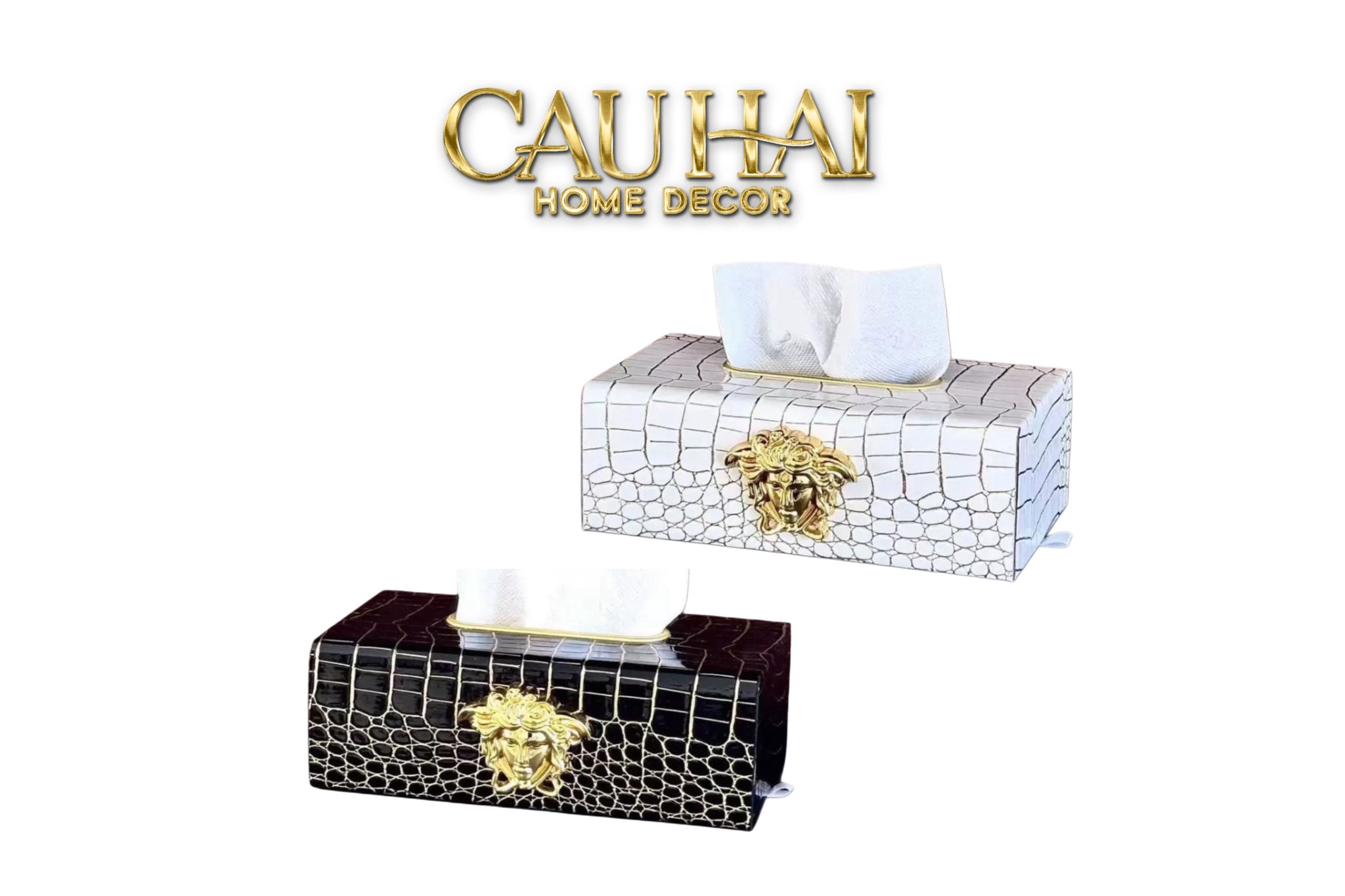 Maison Couture - Hộp Khăn Giấy Da V Class Medusa Croco Glossy Leather 24x13x9