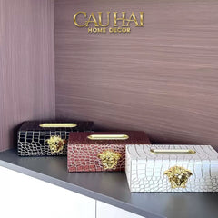 Maison Couture - Hộp Khăn Giấy Da V Class Medusa Croco Glossy Leather 24x13x9-CẬU HAI HOME DECOR