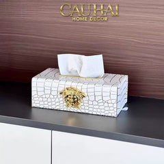Maison Couture - Hộp Khăn Giấy Da V Class Medusa Croco Glossy Leather 24x13x9-CẬU HAI HOME DECOR