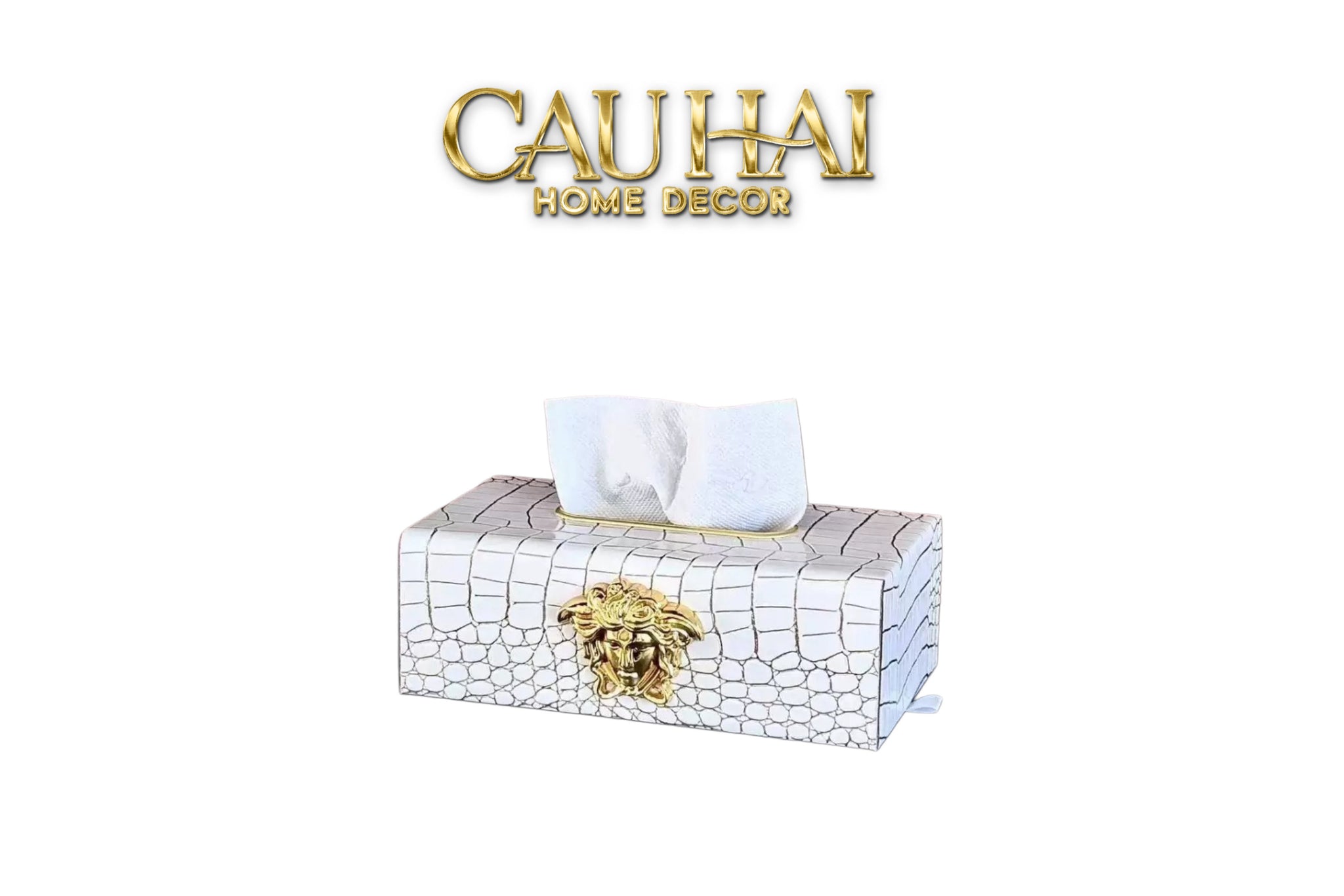 Maison Couture - Hộp Khăn Giấy Da V Class Medusa Croco Glossy Leather 24x13x9-CẬU HAI HOME DECOR