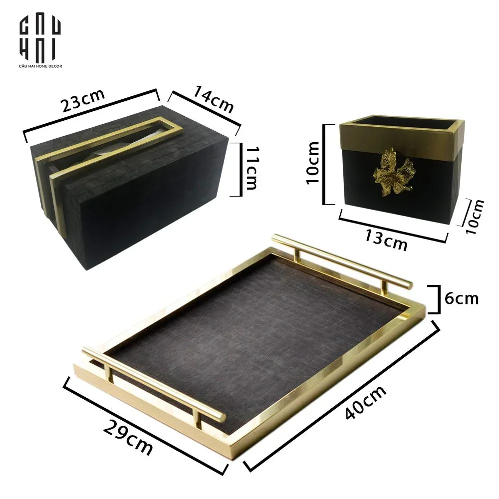 Maison Couture - Hộp Khăn Giấy Gỗ Sồi Birkin Savoir Atélier Croco Leather-CẬU HAI HOME DECOR