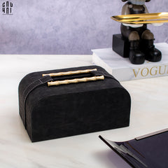 Maison Couture - Hộp Khăn Giấy Gỗ Sồi Bọc Da Cao Cấp Bamboo Signature Saddles - Savoir / Ivoire 22x13-CẬU HAI HOME DECOR