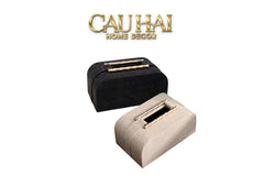 Maison Couture - Hộp Khăn Giấy Gỗ Sồi Bọc Da Cao Cấp Bamboo Signature Saddles - Savoir / Ivoire 22x13-CẬU HAI HOME DECOR