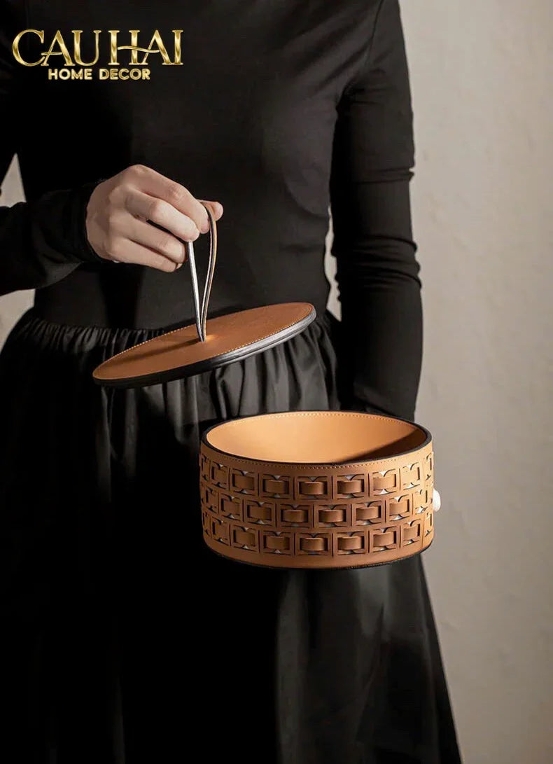 Maison Couture - Hộp Lưu Trữ Boîte à Boîte de Rangement Ronde Cognac D20-CẬU HAI HOME DECOR