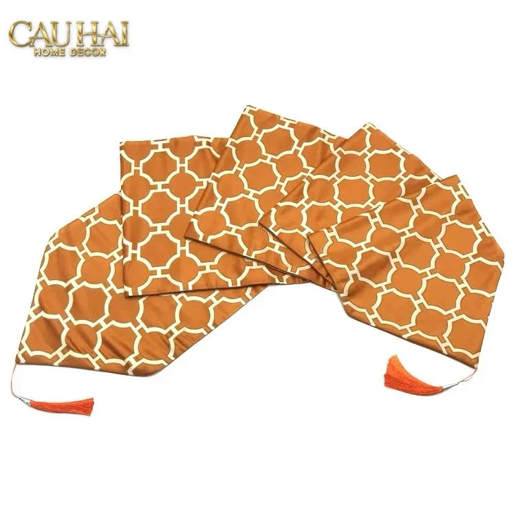 Maison Couture - Khăn Trải Bàn Lụa Treillis Doré Orange Fauve Silk Table Runner 2m4-CẬU HAI HOME DECOR