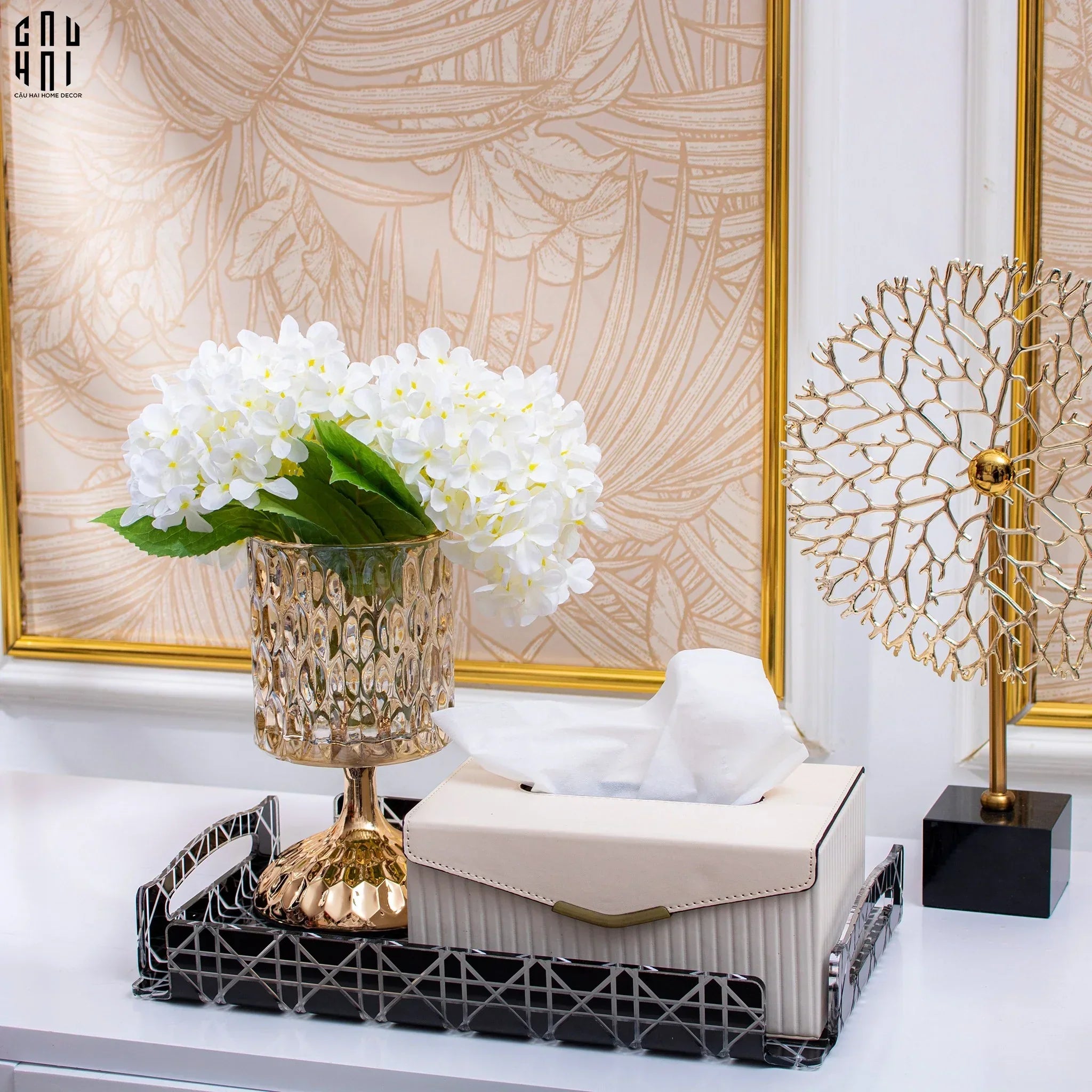 Maison Couture - Khay Acrylic Chữ Nhật Black Cannage Facetté Signature 23x36x4.5-CẬU HAI HOME DECOR