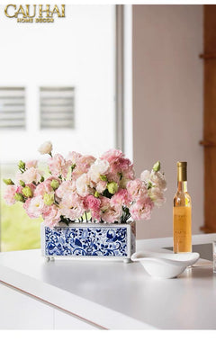 Maison Couture - Khay Bình Hoa Blue Indigo Indochine Héritage Floral Centerpiece Porcelain Trays 29.5 x 11-CẬU HAI HOME DECOR