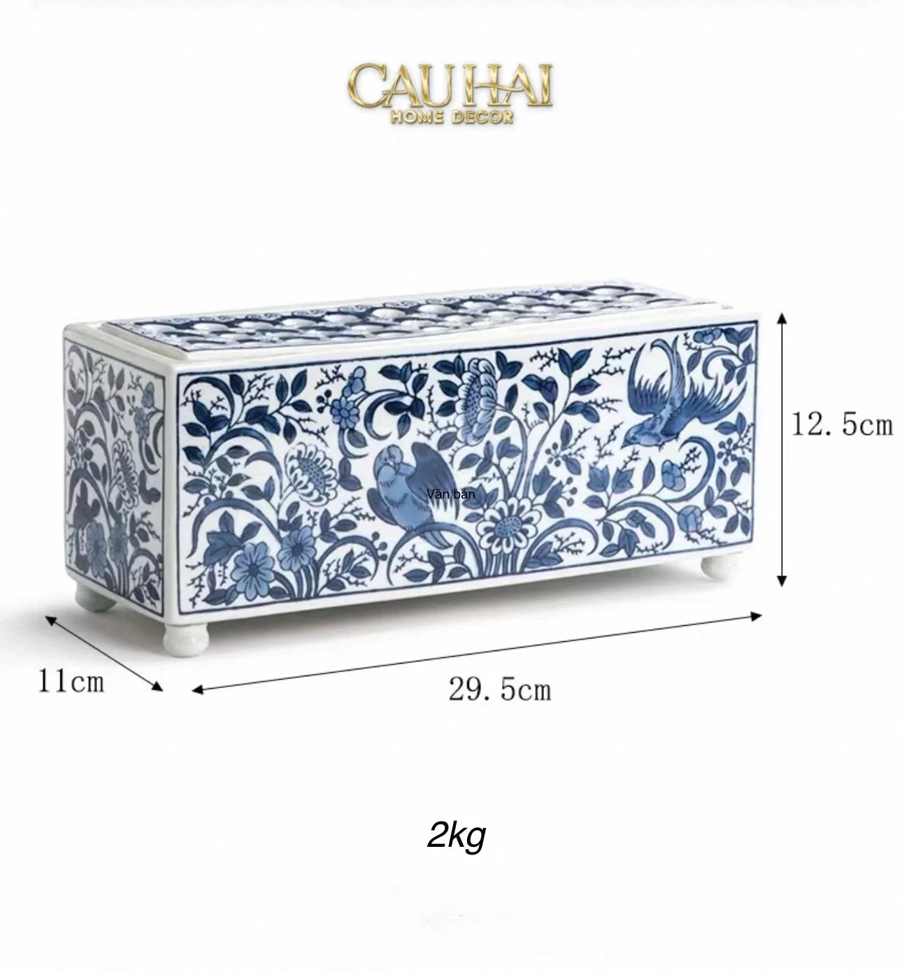 Maison Couture - Khay Bình Hoa Blue Indigo Indochine Héritage Floral Centerpiece Porcelain Trays 29.5 x 11-CẬU HAI HOME DECOR
