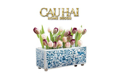 Maison Couture - Khay Bình Hoa Blue Indigo Indochine Héritage Floral Centerpiece Porcelain Trays 29.5 x 11-CẬU HAI HOME DECOR