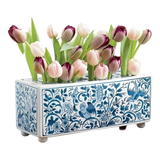 Maison Couture -  Khay Bình Hoa Blue Indigo  Indochine Héritage Floral Centerpiece Porcelain Trays 29.5 x 11