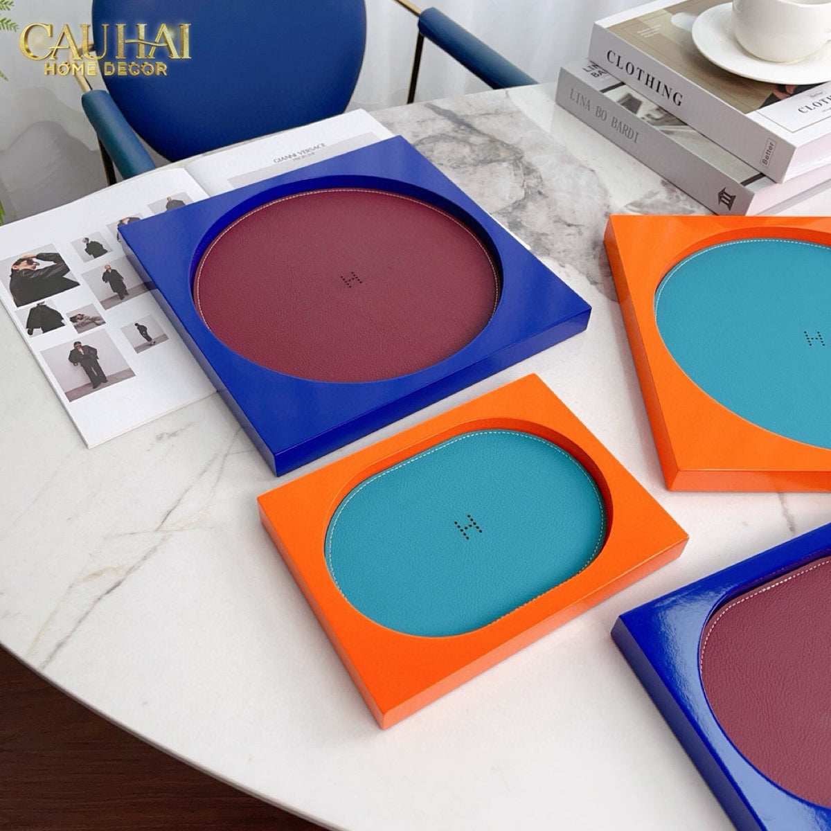 Maison Couture – Khay Chữ Nhật Gỗ Lót Da Équinoxe Cyan Helios-KHAY TRANG TRÍ-CẬU HAI HOME DECOR-CẬU HAI HOME DECOR