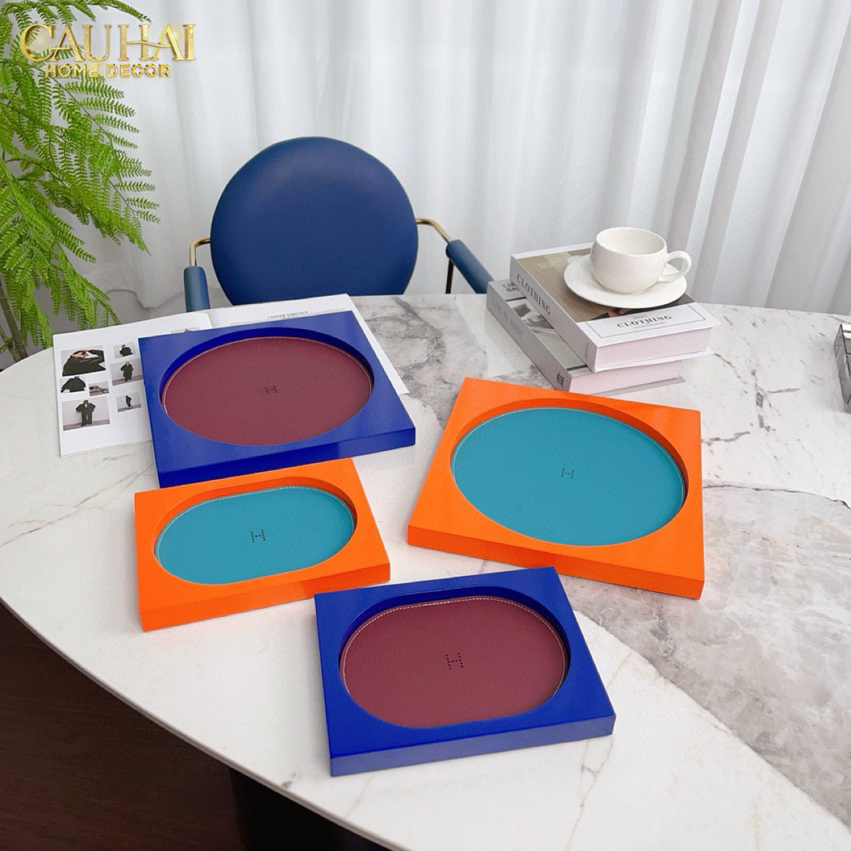 Maison Couture – Khay Chữ Nhật Gỗ Lót Da Équinoxe Cyan Helios-KHAY TRANG TRÍ-CẬU HAI HOME DECOR-CẬU HAI HOME DECOR