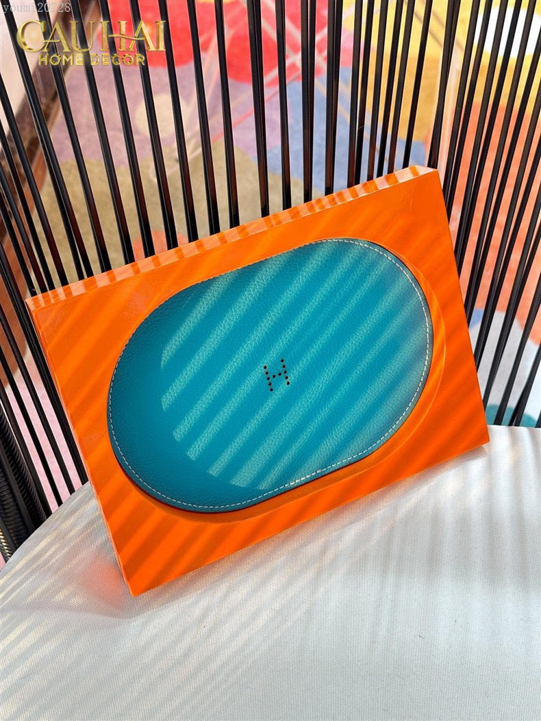 Maison Couture – Khay Chữ Nhật Gỗ Lót Da Équinoxe Cyan Helios-KHAY TRANG TRÍ-CẬU HAI HOME DECOR-CẬU HAI HOME DECOR
