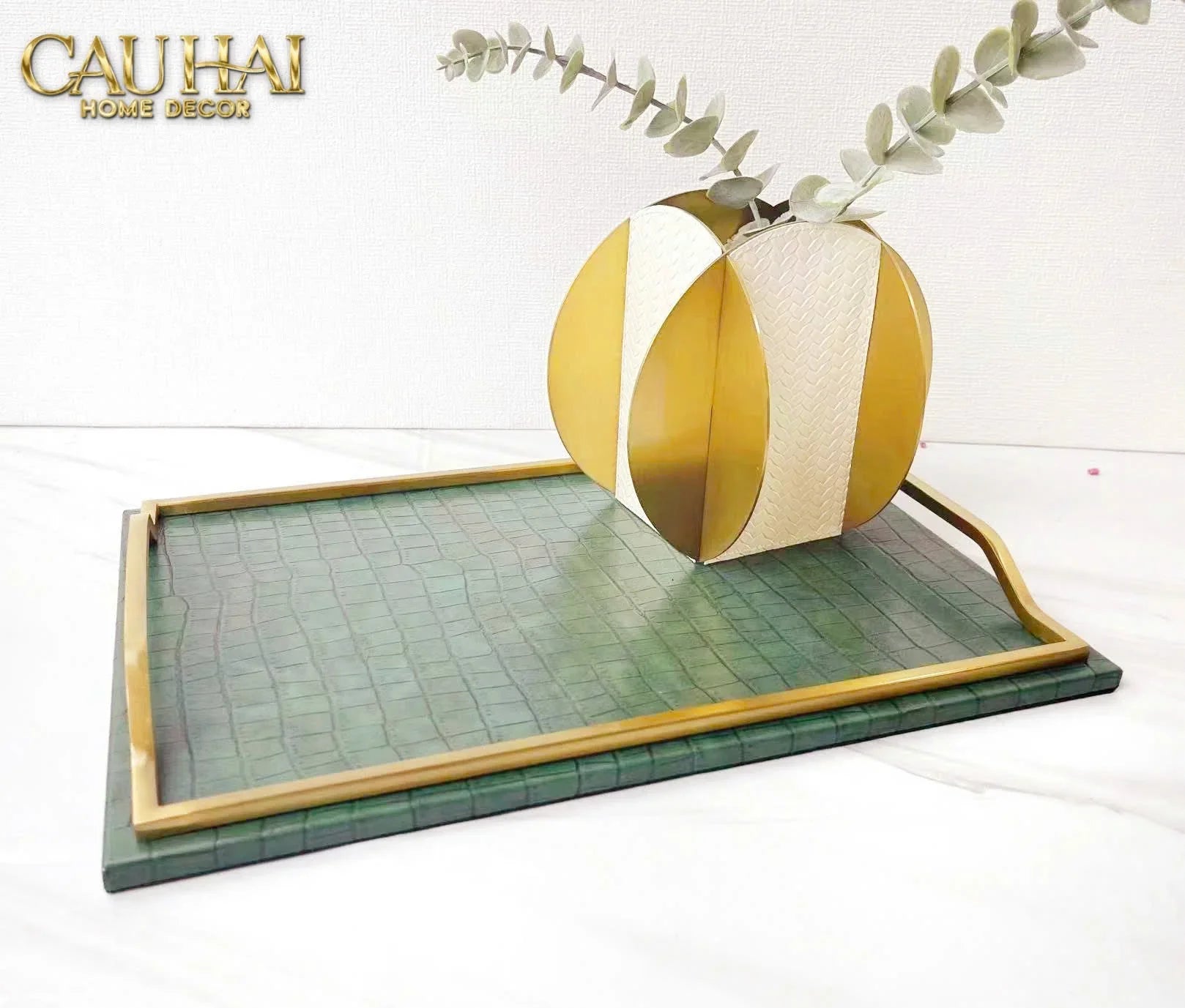 Maison Couture - Khay Da Chữ Nhật Emerald Cuir Croco Leather Tray 30x40-CẬU HAI HOME DECOR