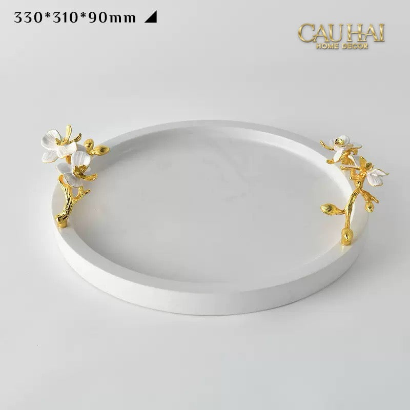 Maison Couture - Khay Đá Marble Chữ Nhật Haute Orchid Golden Branches Decorative Trays 22x37-CẬU HAI HOME DECOR
