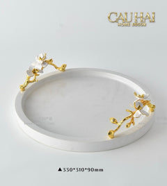 Maison Couture - Khay Đá Marble Chữ Nhật Haute Orchid Golden Branches Decorative Trays 22x37-CẬU HAI HOME DECOR