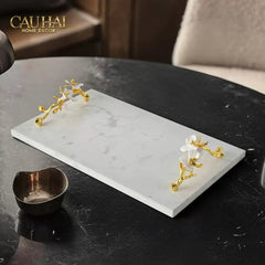 Maison Couture - Khay Đá Marble Chữ Nhật Haute Orchid Golden Branches Decorative Trays 22x37-CẬU HAI HOME DECOR