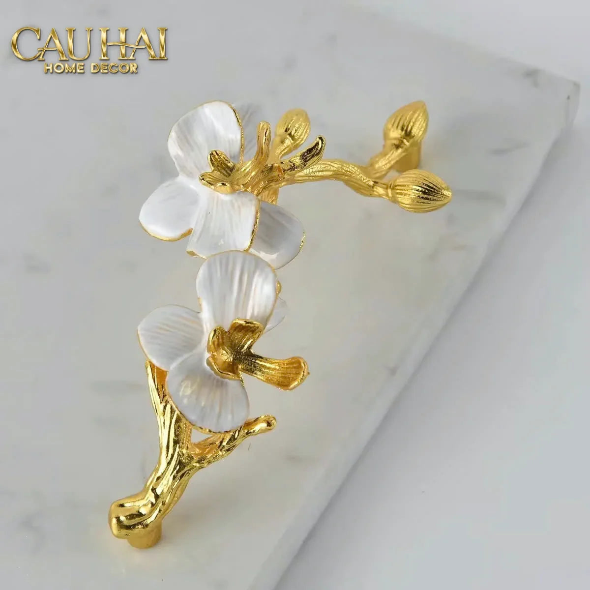Maison Couture - Khay Đá Marble Chữ Nhật Haute Orchid Golden Branches Decorative Trays 22x37-CẬU HAI HOME DECOR