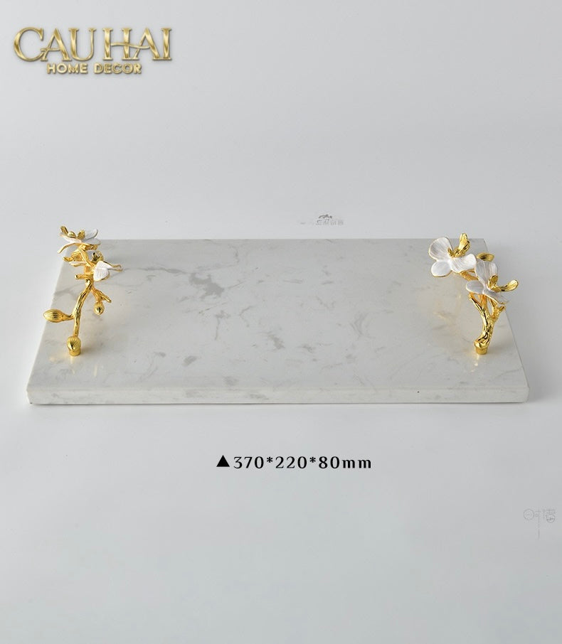 Maison Couture - Khay Đá Marble Chữ Nhật Haute Orchid Golden Branches Decorative Trays 22x37-CẬU HAI HOME DECOR