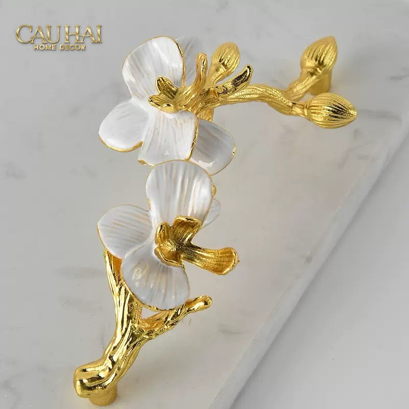 Maison Couture - Khay Đá Marble Chữ Nhật Haute Orchid Golden Branches Decorative Trays 22x37-CẬU HAI HOME DECOR