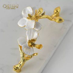 Maison Couture - Khay Đá Marble Chữ Nhật Haute Orchid Golden Branches Decorative Trays 22x37-CẬU HAI HOME DECOR