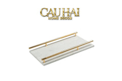 Maison Couture - Khay Đá Marble Chữ Nhật Pearl– Gold Ivory Handles 22×40-CẬU HAI HOME DECOR