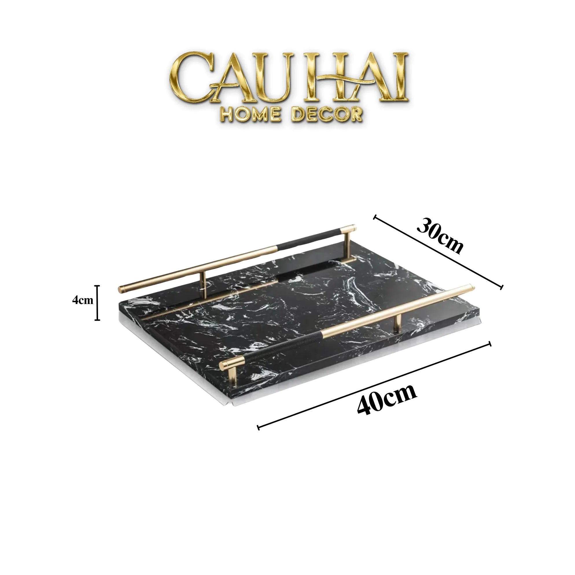 Maison Couture - Khay Đá Marble Chữ Nhật Phantom Golden Handles 30×40-CẬU HAI HOME DECOR