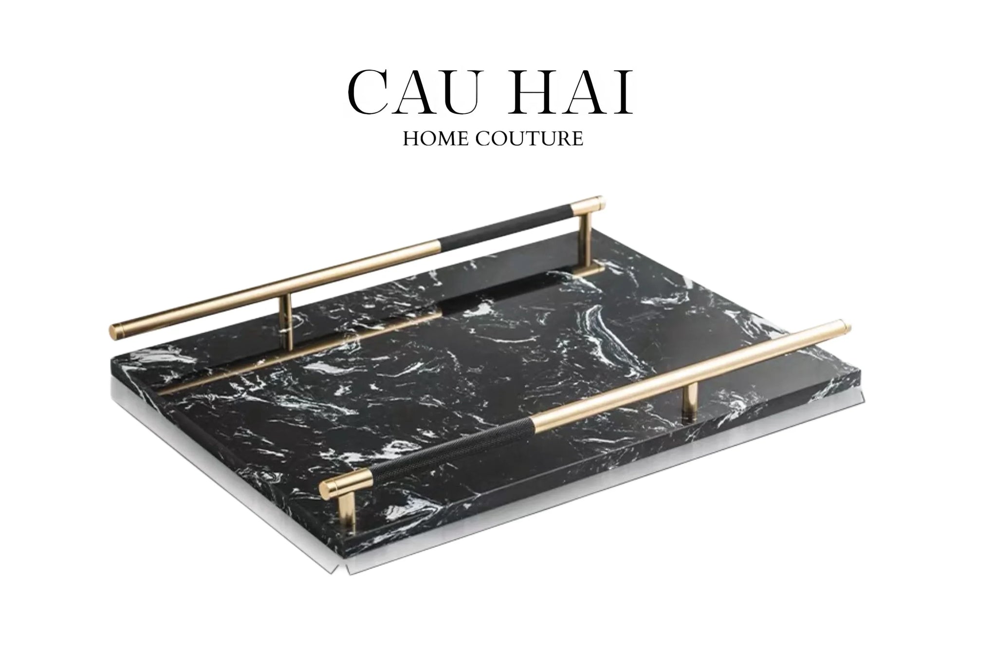 Maison Couture - Khay Đá Marble Chữ Nhật Phantom Golden Handles 30×40-CẬU HAI HOME DECOR