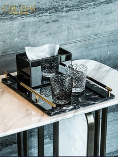 Maison Couture - Khay Đá Marble Chữ Nhật Phantom Golden Handles 30×40-CẬU HAI HOME DECOR