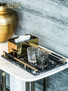 Maison Couture - Khay Đá Marble Chữ Nhật Phantom Golden Handles 30×40-CẬU HAI HOME DECOR