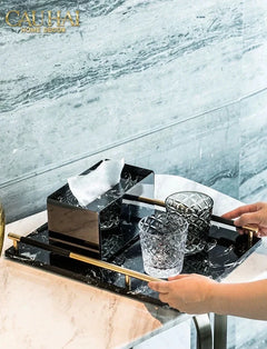 Maison Couture - Khay Đá Marble Chữ Nhật Phantom Golden Handles 30×40-CẬU HAI HOME DECOR