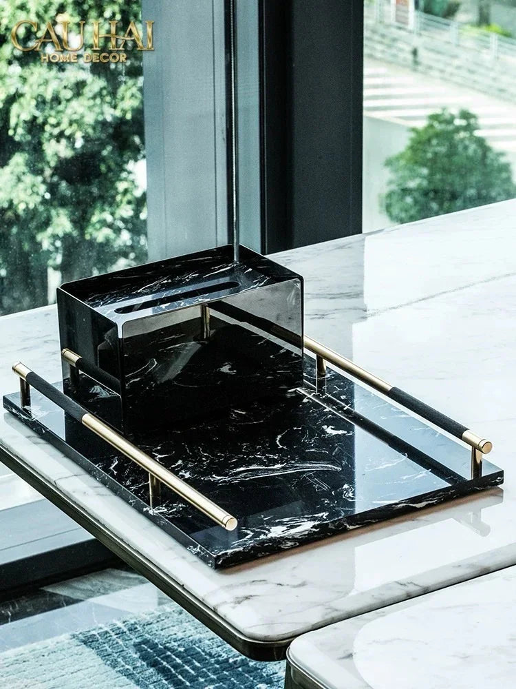 Maison Couture - Khay Đá Marble Chữ Nhật Phantom Golden Handles 30×40-CẬU HAI HOME DECOR