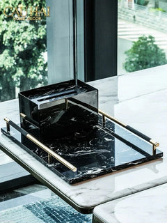 Maison Couture - Khay Đá Marble Chữ Nhật Phantom Golden Handles 30×40-CẬU HAI HOME DECOR