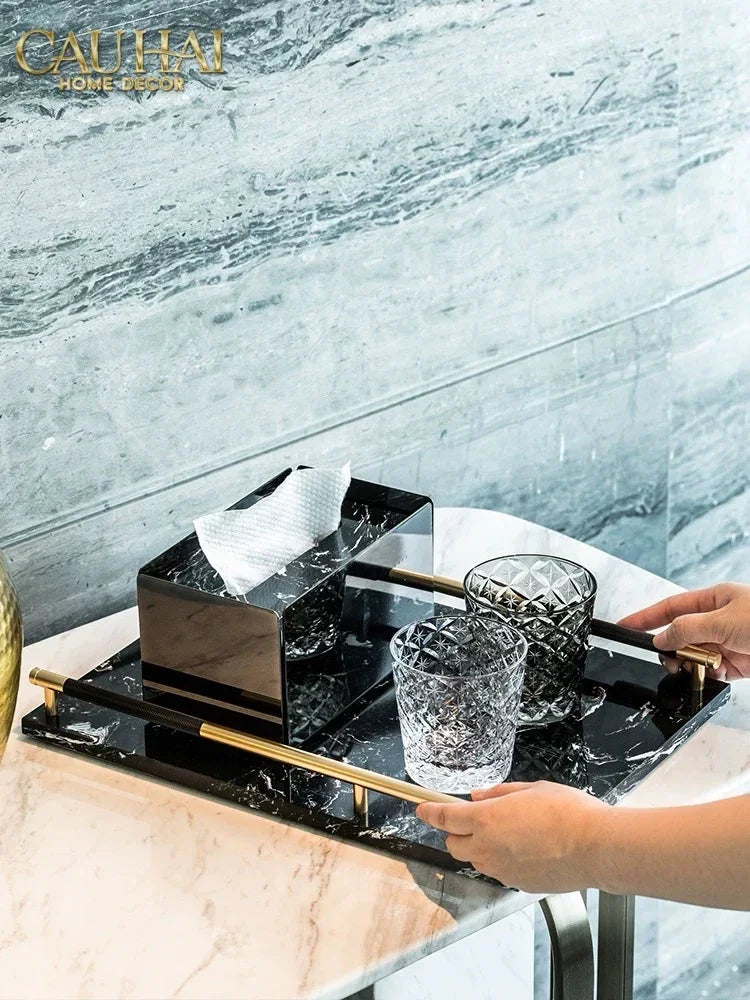Maison Couture - Khay Đá Marble Chữ Nhật Phantom Golden Handles 30×40-CẬU HAI HOME DECOR