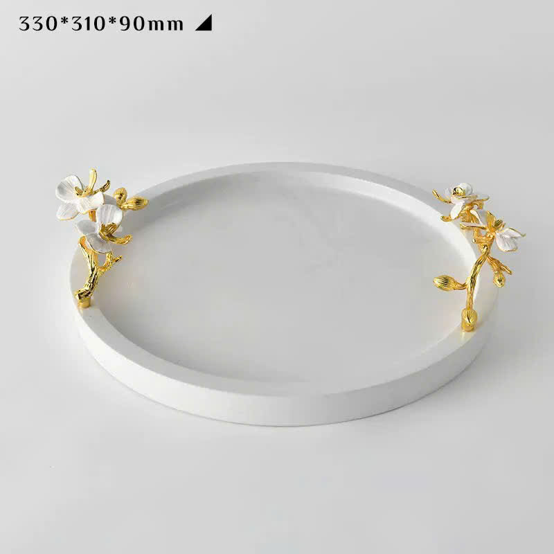 Maison Couture - Khay Đá Marble Tròn Haute Orchid Golden Branches Decorative Trays D32-KHAY TRANG TRÍ-CẬU HAI HOME DECOR