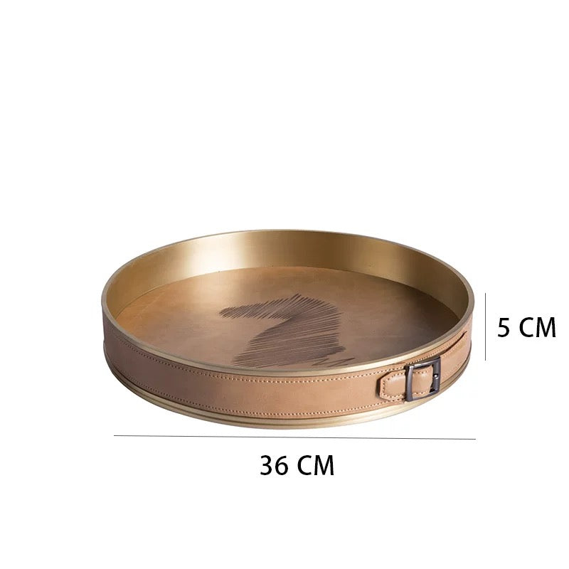 Maison Couture - Khay Da Tròn Dây Cương Da - Saddle Belt Équestre Héritage Decorative Trays 36x8-CẬU HAI HOME DECOR