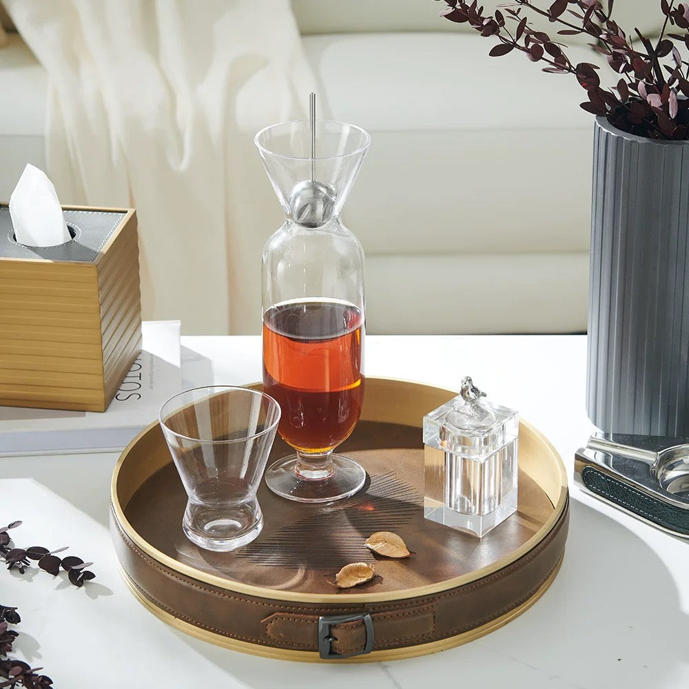 Maison Couture - Khay Da Tròn Dây Cương Da - Saddle Belt Équestre Héritage Decorative Trays 36x8-CẬU HAI HOME DECOR
