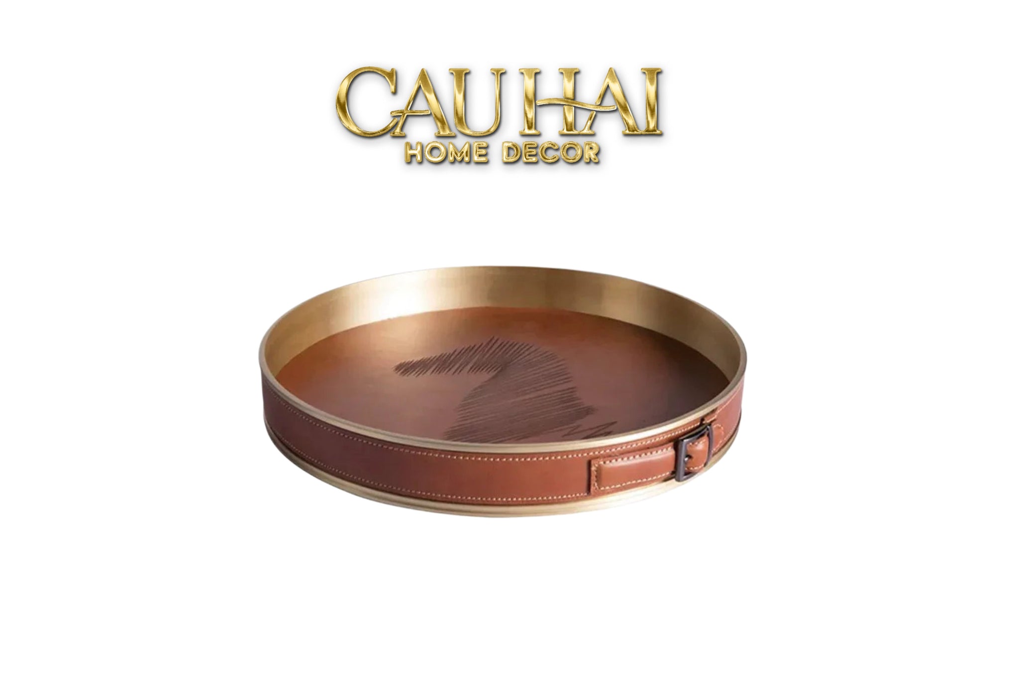Maison Couture - Khay Da Tròn Dây Cương Da - Saddle Belt Équestre Héritage Decorative Trays 36x8-CẬU HAI HOME DECOR