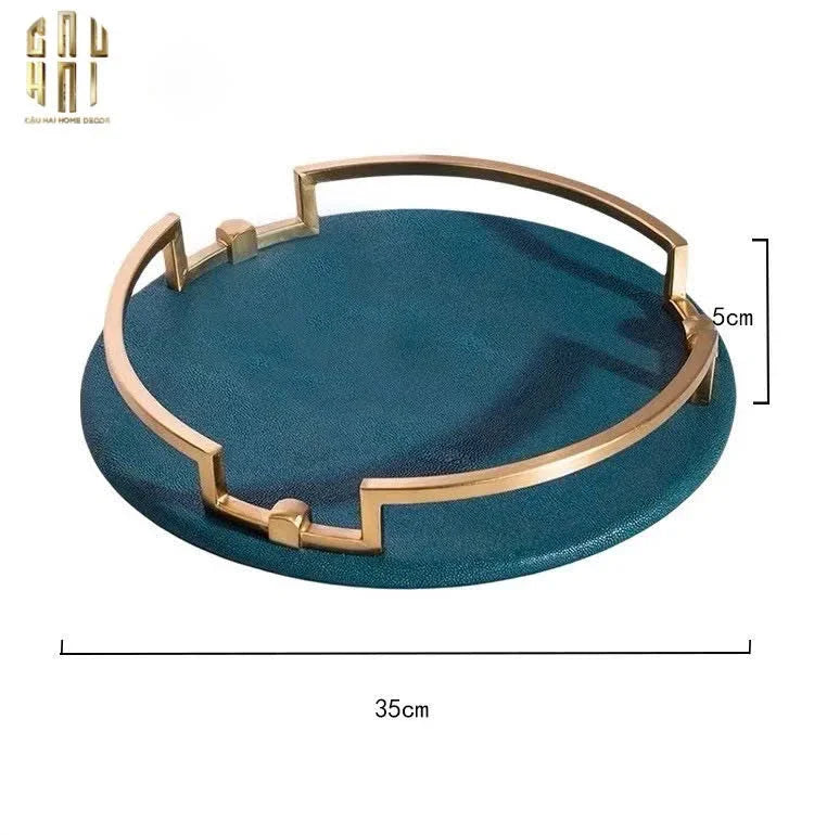 Maison Couture - Khay Da Tròn Lux Leather Emerald Oracle D35-CẬU HAI HOME DECOR