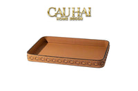Maison Couture – Khay Da Utilitaire Effet Tressé – Cognac 28x42-CẬU HAI HOME DECOR