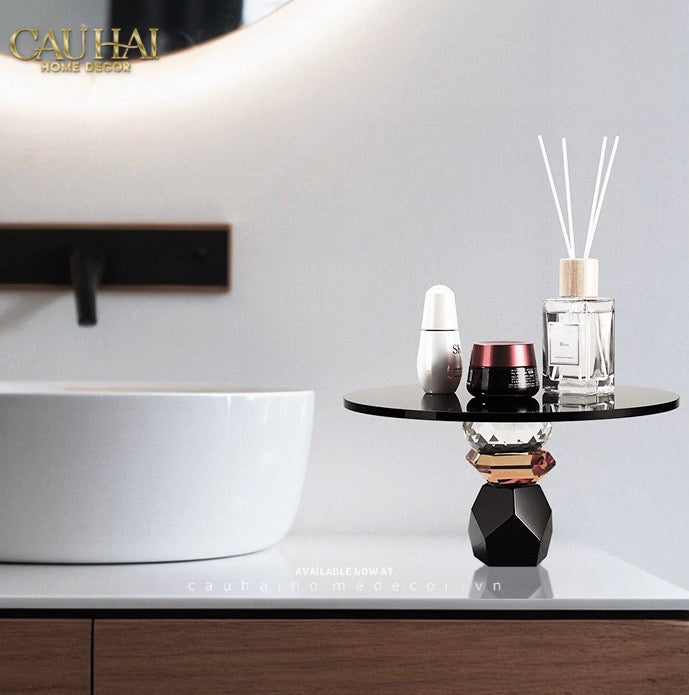 Maison Couture - Khay Đế Tròn Pha Lê Đen - Savoir Cristalleries Atélier Display Trays 30x30x15-CẬU HAI HOME DECOR