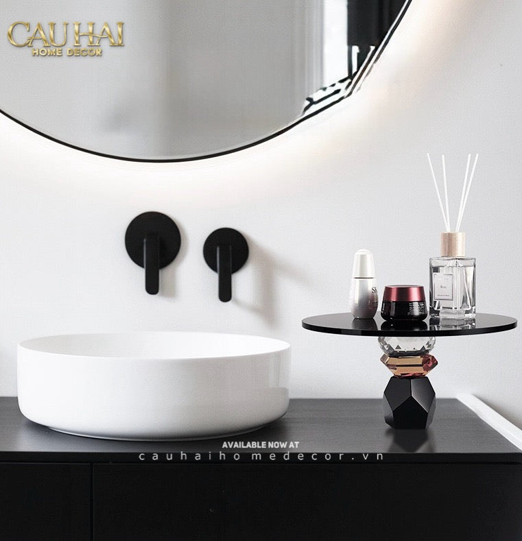 Maison Couture - Khay Đế Tròn Pha Lê Đen - Savoir Cristalleries Atélier Display Trays 30x30x15-CẬU HAI HOME DECOR