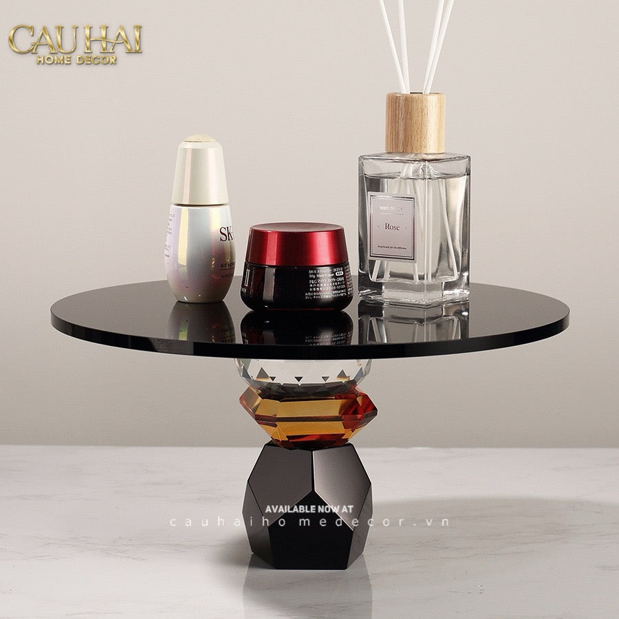 Maison Couture - Khay Đế Tròn Pha Lê Đen - Savoir Cristalleries Atélier Display Trays 30x30x15-CẬU HAI HOME DECOR